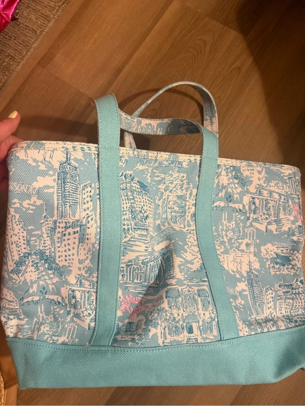 Lilly Pulitzer Aqua New York City-Print Canvas Tote